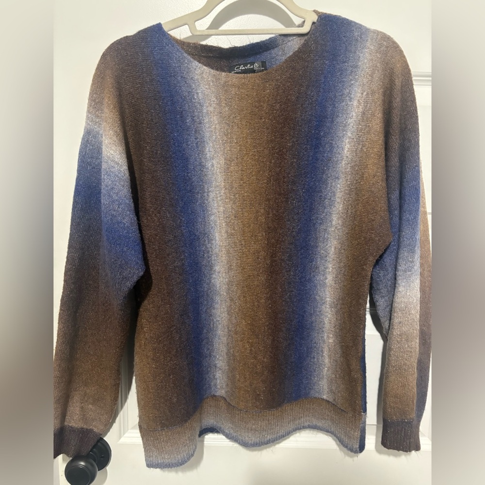 CHARLIE B Blue and Brown Sweater - Size Large